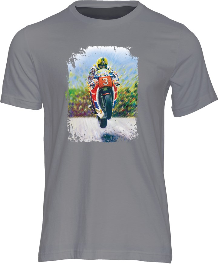 Joey Dunlop Art Print T-shirt Charcoal - click to enlarge