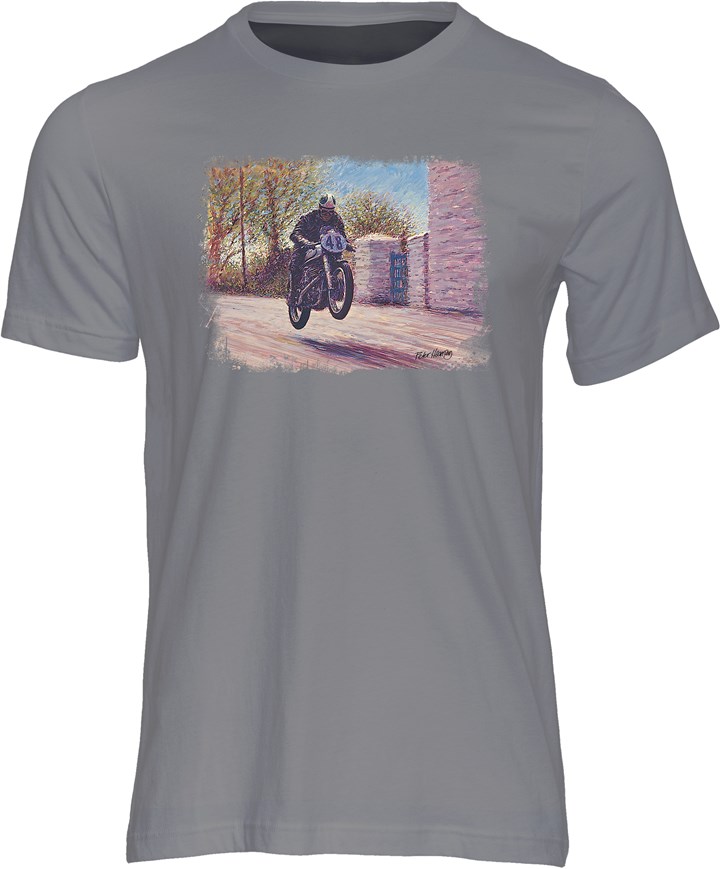 Geoff Duke Art Print T-shirt Charcoal - click to enlarge