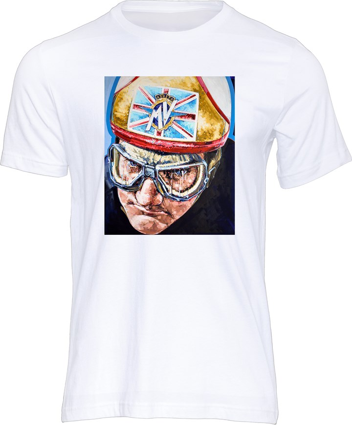 Mike Hailwood MV Agusta Art Print T-shirt White - click to enlarge